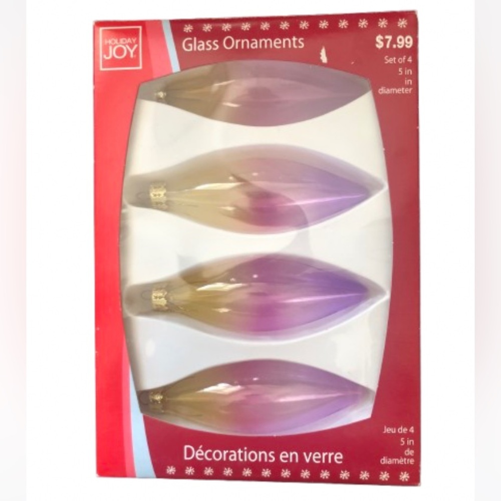 Vintage Christmas Joy Glass Icicle Ornaments Set